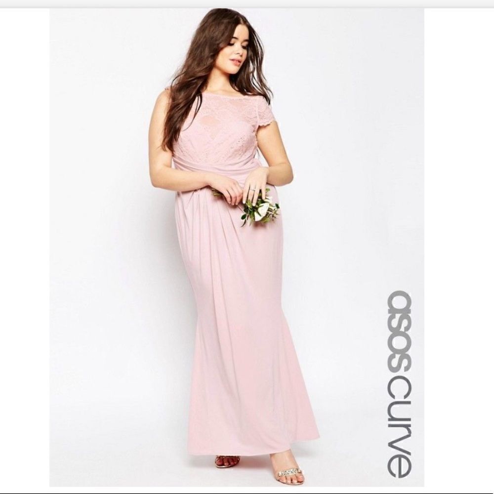 ASOS CURVE WEDDING Pleated Maxi Dress With Lace Top